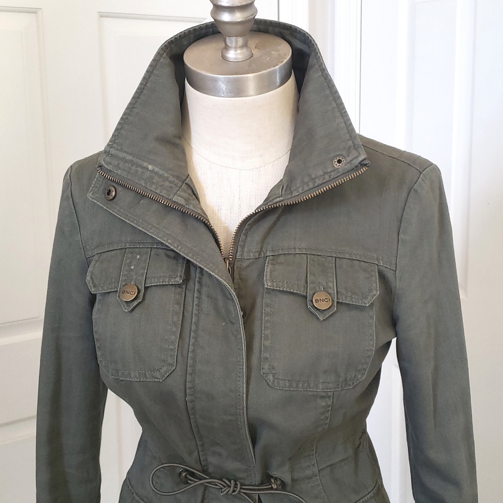 BNCI Hunter Olive Green Utility Jacket XS Technical Canvas Funnel Neck Zip Front - Picture 6 of 16